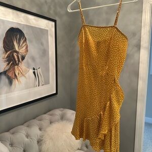 Yellow Polka Dot Tie Ruffle Dress